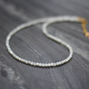 Mother of pearl necklace, Beaded choker, Ultra dainty necklace, silver beaded necklace, mother of pearl choker, dainty beaded necklace