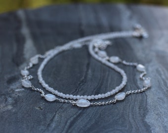 Moonstone rosary necklace, moonstone necklace, beaded choker, moonstone rosary, dainty choker necklace, dainty necklace set
