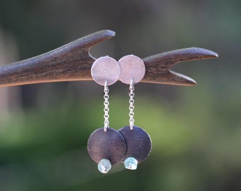 Sterling silver earrings, Oxidized earrings, Apatite earrings, Disc earrings, ancient greek earrings, Dangling earrings