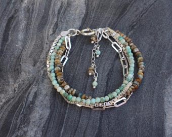 Turquoise bracelet, Beaded bracelet, multistrand bracelet,  jasper bracelet, Bracelet set, boho bracelet
