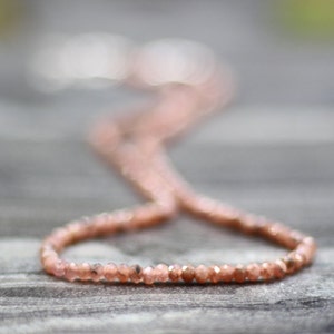 Tiny rhodochrosite necklace, Beaded necklace, Ultra dainty necklace, Sterling silver bead necklace, dainty beaded necklace