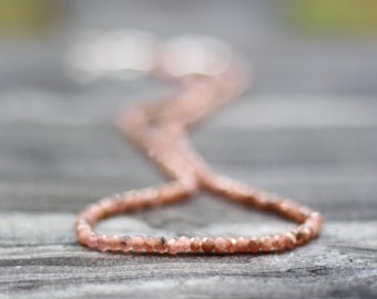 Tiny rhodochrosite necklace, Beaded necklace, Ultra dainty necklace, Sterling silver bead necklace, dainty beaded necklace