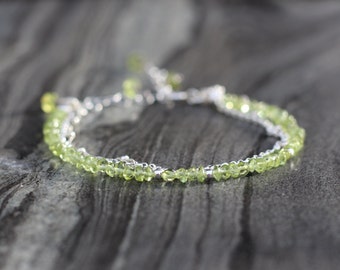Peridot bracelet, Beaded bracelet, Ultra dainty bracelet, triple bracelet, dainty peridot bracelet, Bracelet set, skinny bracelet