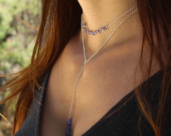 Lariat necklace, tanzanite necklace, tanzanite lariat, tanzanite choker, tanzanite rosary, necklace set, Y tanzanite, tanzanite set