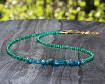 Apatite necklace, Neon apatite necklace, dainty beaded necklace, apatite choker, dainty choker, raw apatite choker, rough apatite choker