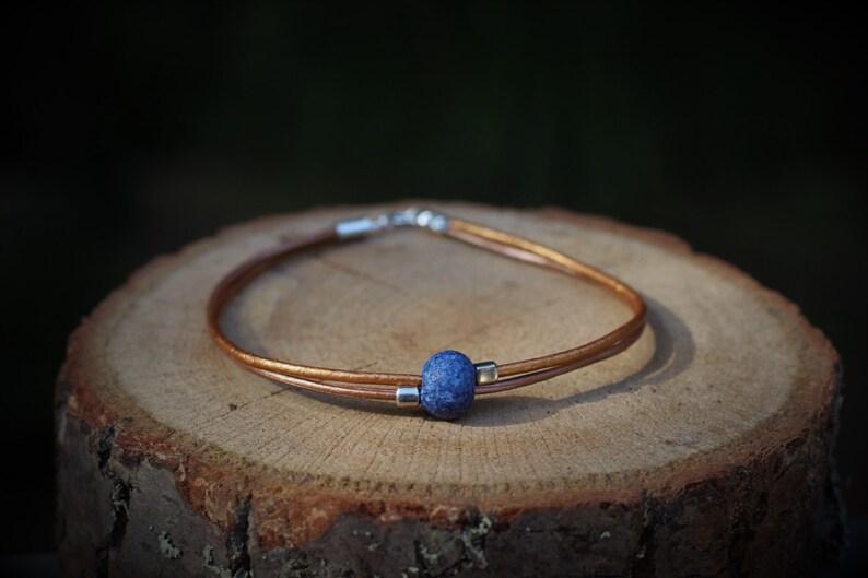 Leather Anklet: Dainty Ceramic Bead, Sterling Silver Accents image 4