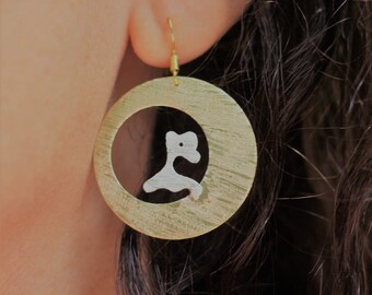 Deer earrings, mixed metal earrings, Greek earrings, grecian earrings, sterling silver and bronze earrings, hammered texture earrings