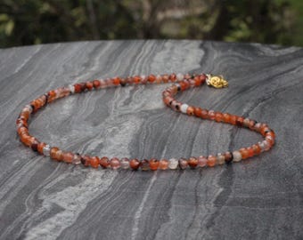 Red agate Beaded Choker: Sterling Silver, 14K Gold, Adjustable