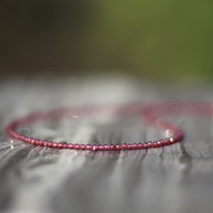 Rhodolite garnet necklace, cubic zirconia charm choker, beaded choker, dainty beaded necklace, dainty choker necklace, dainty necklace