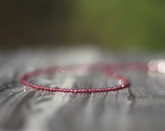 Rhodolite garnet necklace, cubic zirconia charm choker, beaded choker, dainty beaded necklace, dainty choker necklace, dainty necklace