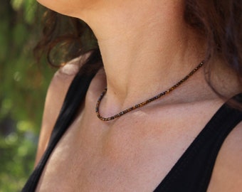 Tiger eye necklace, tiger eye choker, Beaded necklace, Ultra dainty necklace, Dainty beaded necklace, dainty choker, tiger eye choker