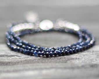 Dainty Sapphire Beaded Choker: Sterling Silver September Birthstone Necklace