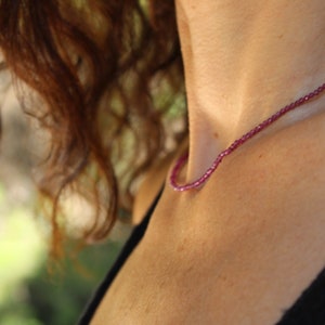 Dainty Natural Ombre Ruby (Sapphire) Choker Necklace – Tiny 1.7mm or 2.5mm Ruby Beads with Sterling Silver or 14K Gold – Adjustable