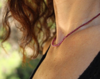 Ruby necklace, pink sapphire choker, July birthstone choker, Ultra dainty necklace, tiny ruby necklace, dainty beaded necklace