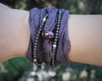 Silk ribbon bracelet, multistrand bracelet, charm bracelet, silk wrap bracelet, woven silk bracelet, boho bracelet, fairy ribbon bracelet