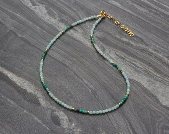 Amazonite necklace, Amazonite choker, chrysocolla necklace, chrysocolla choker, necklace set, seedbead choker, seedbead necklace, choker set
