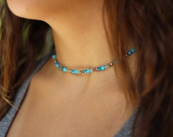 Turquoise necklace, beaded necklace, gemstone necklace, necklace set, sparkly necklace, turquoise necklace set, crystal necklace