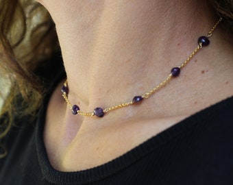 Amethyst rosary necklace, amethyst necklace, beaded choker, amethyst rosary, dainty choker necklace, dainty necklace set, amethyst set