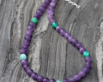 Amethyst necklace, beaded necklace,  boho beaded necklace