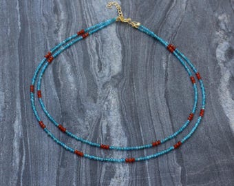 Double dainty necklace, apatite necklace, 2 strand necklace, dainty beaded necklace, two strand choker, triple apatite necklace