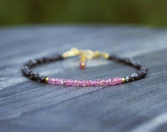 Bracelet set, Pink sapphire bracelet, diamond bracelet, Beaded bracelet, Ultra dainty bracelet, double bracelet, skinny bracelet