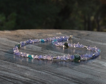 Tanzanite necklace, tanzanite chips necklace, raw stones necklace, beaded necklace, raw tanzanite necklace, rough tanzanite necklace