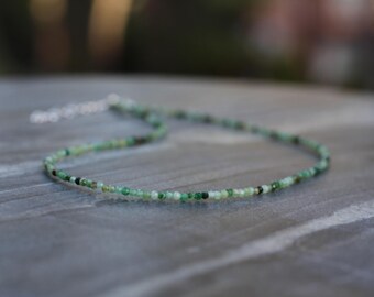 Fuchsite necklace, beaded necklace, dainty choker, chrome mica necklace, muscovite choker, Fuchsite choker, beaded choker