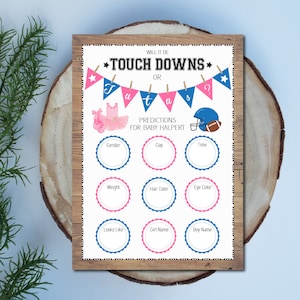 Geslacht onthullen voorspellingskaarten | Touchdowns of Tutu's Gender Reveal Party Games | Afdrukbaar gender-onthullingsspel