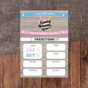 Honkballen of bogen voorspellingskaarten, gender Reveal decor, gender Reveal games, gender Reveal voorspellingskaarten