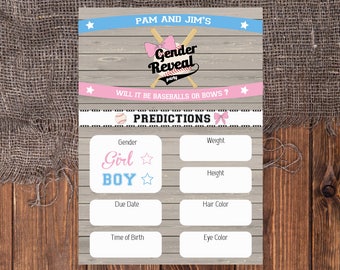 Baseballs or Bows Prediction Cards, Gender Reveal Game Printable, Baby Shower Game, Boy or Girl Guess, Instant Download
