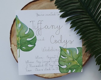 Tropical Wedding Invitation, Beach Theme, Minimalist Design (Digital Download)