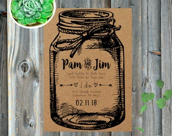 Rustik Mason Jar bröllopsinbjudan | Boho festinbjudan