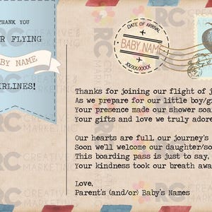 Postal de agradecimiento para baby shower / Viajes en avión de aerolíneas