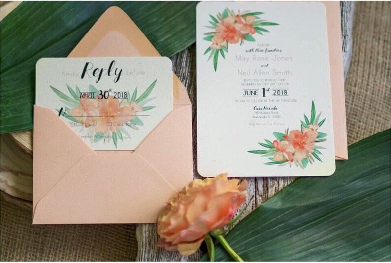 Tropical Wedding Invitation Template, Floral Beach Wedding Invite ...