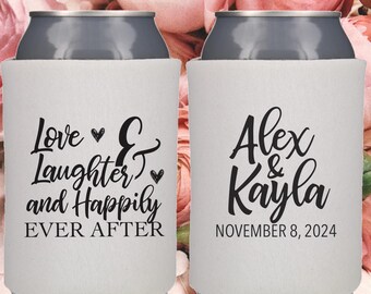 Love Laughter Happily Ever After! Wedding Can Coolers-Personalized Wedding Favors-Can Coolers