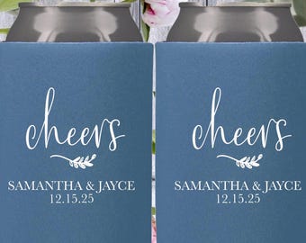 Cheers to Bride and Groom - Wedding Can Cooler - Custom - Wedding Favors, Beverage Insulators, Beer Hugger, Wedding Favor, Beer Holder,