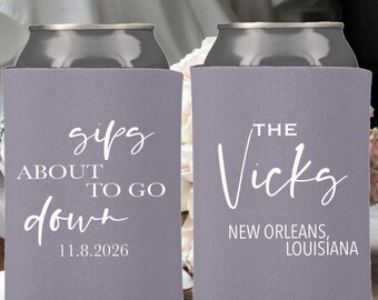 Sips About to Go Down Custom Wedding Can Coolers-Personalized Wedding Favors