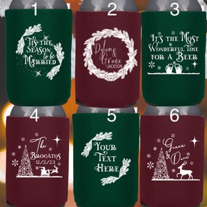 Christmas Can Coolers - Winter Party Can Coolers- Personalized- Custom - Christmas  Winter Wedding Party Favors, Beverage Insulators