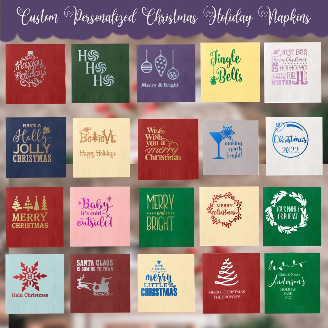 Custom Christmas Cocktail Napkinschristmas Personalized Party Etsy