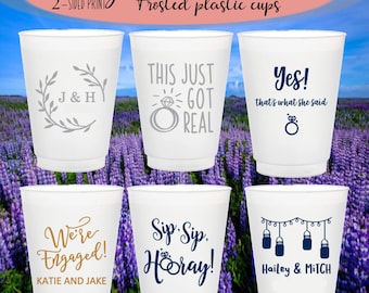 Custom Personalized Cups for Engagement Party -Bridal Shower Cups -Rehearsal Dinner  Bachelorette Party Cups, Plastic Cups,Frosted Cups 16oz