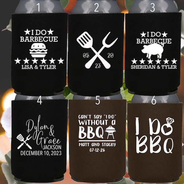 I Do BBQ- Wedding, Shower, Rehearsal Barbeque Custom Wedding Can Coolers--Personalized Wedding Favors, Wedding Beverage Insulators