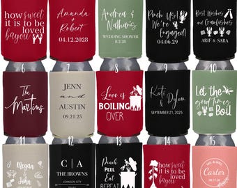 Crawfish Boil Custom Wedding Can Coolers--Personalized Wedding Favors, Louisiana Texas Engagement Party Favors, Can Coolie Sleeve