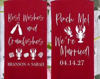 Crawfish Boil Wedding Favors: Custom Slim Can Coolers