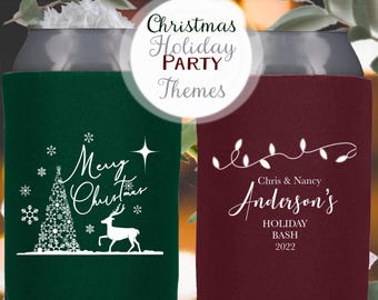 Custom Christmas Can Coolers, Holiday Party Favors, Personalized with Logo