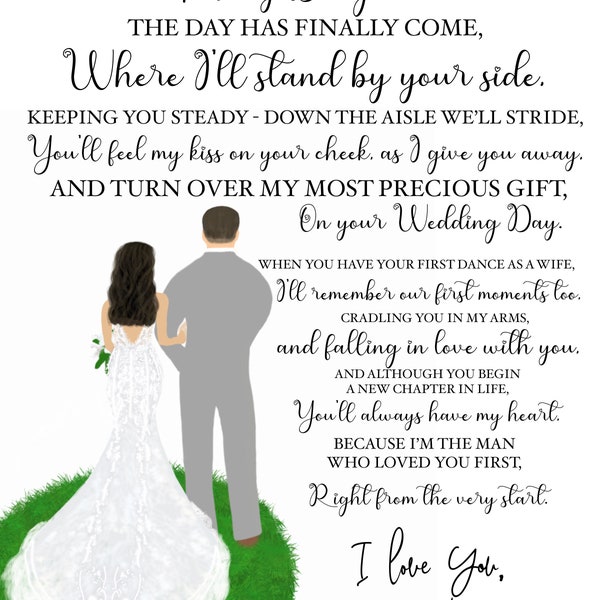 To My Daughter - Wedding Day Letter, Poem, Message or Note  from Dad to his Daughter on her Wedding Day. Great Wedding Gift from Father