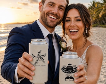 Custom Wedding Can Coolers--Personalized Wedding Favors, Wedding Beverage Insulators, Can Coolie Sleeve, Wedding Drink Holder, Beer Holder