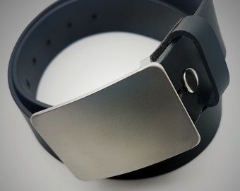 Leather Belt with Buckle in matt finish made from Stainless Steel  - 3mm thick, 1.5" Wide Men's Belt - Sizes XS to XXL