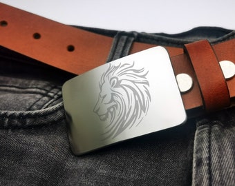 Lion head belt buckle, stainless steel matt brushed finish, gift for men, metal belt buckle, belt buckle fits 1.5 inch belt.
