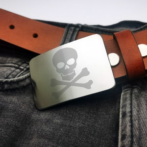 Hebilla de cinturón de calavera y huesos, acero inoxidable acabado cepillado mate, regalo para hombres, hebilla de cinturón de metal, hebilla de cinturón para cinturón de 1,5 pulgadas.