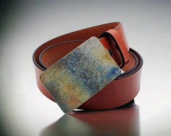 Rustic blue belt buckle handmade from stainless steel, handmde men's accessories, a perfect gift for him. Fits 1 1/2 inch belt.